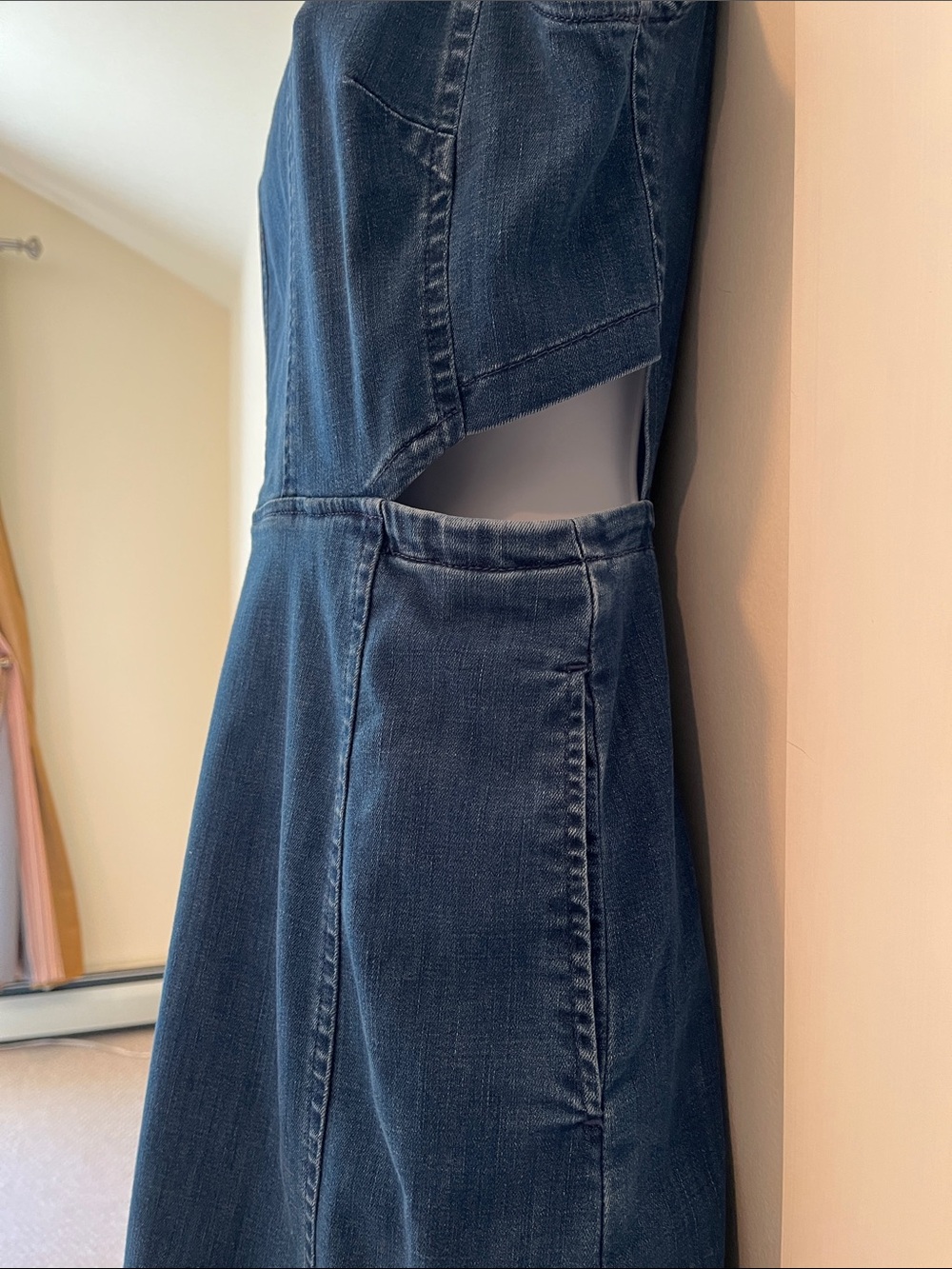 Madewell Denim Dress Cut Outs Sleeveless Women’s 6 Blue Pockets Coastal Cowgirl - Picture 8 of 17